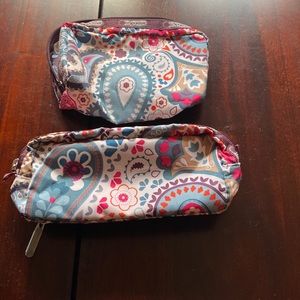 Multi colored makeup and accessories bags.